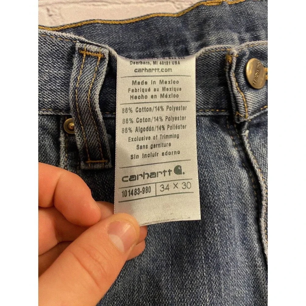 Vintage Mens Carhartt Blue Jeans CLEAN Size 34x29 Distressed Denim Pants Ripped